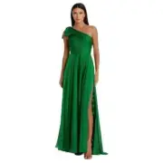 MAC DUGGAL GREEN PLEATED ONE SHOULDER CHIFFON DRESS NEW SZ 4 $398