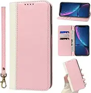 FSHCPJ iPhone 11 Pro Case with Card Holder TPU Leather flip Wallet Hanging Rope Magnetic Folio Shockproof Proof Protective iPhone 11 Pro Cover-Beige/Pink