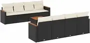 vidaxl 9-Piece Garden Sofa Set with Acacia Wood Table and Cushions - Modular Black PE Rattan Patio Furniture for Outdoors