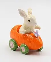 Cosmos Gifts Fine Ceramic Bunny Rabbit on Carrot Cart Salt & Pepper Shakers, 4 1/4" L Salt and Pepper Set, Multicolored