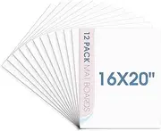 Space Art Deco, Pack of 12 16x20 Uncut White Mat Boards, Acid Free Matte Backing Boards for Pictures, Prints, Frames, Arts