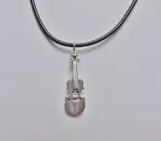 Violin Fiddle Charm Necklace silver pendant black leather 18" USA-made