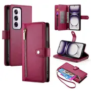 For Oppo Reno12 Pro 5G (Global) Case Zipper Pocket Wallet Leather Phone Cover with Straps