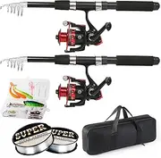 Fishing Pole Set, 6.9ft 2Pcs Telescopic Rods Set, Carbon Fiber Fishing Rods, 2PCS Spinning Reels Lure Set with Carrier Bag Freshwater Fishing Rod and Reel Combos Kits Fishing Gear