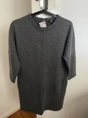 Uniqlo Wool Blend One Piece Dress 3/4 sleeve Grey Charcoal Size XS With Pockets