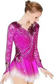[Zagitova] Figure Skating Dress for Girls with Shiny Rhinestone Patchwork Gradient Women Printing Competition Dance Outfits