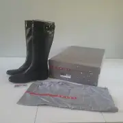 PRADA Tall Black Riding Boots Leather, Nappa Vernice Size 37 3W4567