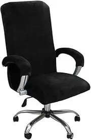 ITFRO 3 Piece Office Chair Cover with Armrest Covers Velvet Computer Desk Chair Cover with Zipper Universal Rotating Gaming Chair Slipcover High Back Chair Seat Protector (Black)
