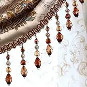 Fringe Trim，Curtain Tassels， 2 Yards Crystal Beaded Tassel Fringe Curtain Hanging Beads Trimmings Sewing Craft Lampshades Decorative(Dark Brown)