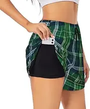 [GaxfjRu] Blue Scottish Tartan Print Women's Running Shorts High Waisted Running Shorts Pocket Sporty Gym Elastic Short