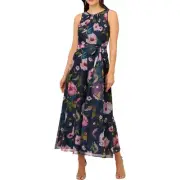 Adrianna Papell Womens Navy Jumpsuit Floral Sleeveless 16 BHFO 2754