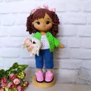 Handmade Crochet Doll, 27 cm Removable Clothes, Poseable Arms