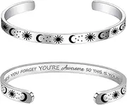 [TIMEROK] Women's Cuff Bracelet Stainless Steel Inspirational Jewelry, Gold Bracelet Personalized Gift, Adjustable Open Bangle for Girls