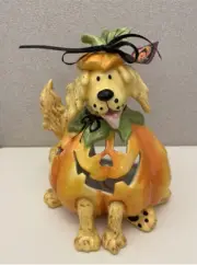 Blue Sky Clayworks Dog In Jack O’Lantern Halloween Costume Tea Light Holder