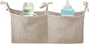 Crib Storage Caddy,Nursery Diaper Crib Organizer Portable Bedside Bag - Cotton Multiple-Use Baby Bedding Organizing Bag with 2 Pockets for Nappy