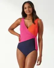 Tommy Bahama Colorblock Wrap Front One Piece Swimsuit L37002 Size 4