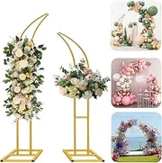 Set of 2 Curved Large Gold Metal Wedding Arch Backdrop Stands (1.8M & 2.1M), Open Wedding Arch Stand for Birthday Party Baby Shower Anniversary Celebration Indoor Outdoor Event Decoration