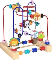 Wooden Bead Maze Toy,Sorting Color Puzzle Activity Tracks Animal - Colorful Roller Coaster Activity Game for Toddler Boys Girls Kids Preschoolers