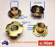 Qty 50 M10 Yellow Zinc Steel 4 Prong T Nut Tee Blind Timber Wood Insert Nuts