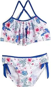 Flounce Swimsuit 2-Pieces Swimwear for Girls Floral Bikini Cute Swim Beach Wear