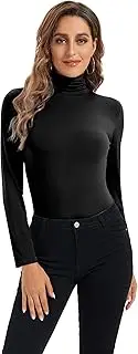 [HoneyEcho] Womens Long Sleeve Turtleneck Tops Soft Stretchy Fitted Base Layer Shirt