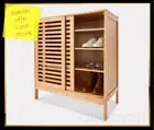 Bamboo Shoe Cabinet with 2-Ways Sliding Doors and 4 Shelf Shoe Rack Organiser
