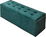 Footstool Shoe Changing Stool at Entrance Toy Storage Box Comfortable Flannel Extra seat for Bedroom Living Room Corridor 80x40x40cm Ottomans (Color : Huise) (Dark Green)