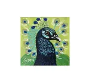 Painting Peacock Hand Painted Unframed Canvas Panel 4” X4” By Kenna