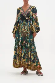 NEW CAMILLA FEARLESS FELIS BLOUSON SLEEVE WRAP DRESS SILK CRYSTALS rrp $899
