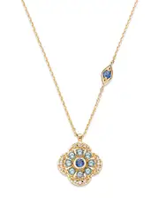 Bloomingdale's Fine Collection Blue Sapphire, Blue Topaz, & Diamond Clover Pendant Necklace in 14K Yellow Gold, 17