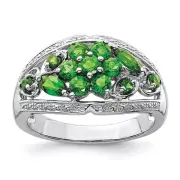 Sterling Silver Rhodium Chrome Diopside Ring Size 8