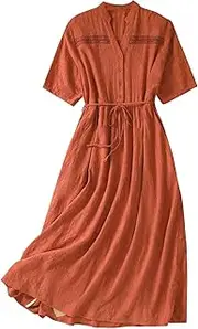 [Generic] Swing Dress V Neck Dress Summer Plain Elegant Temperament Solid Color Loose Lace Up Short Sleeved Dress Wrap Sweater Dress for Women Long Sleeve