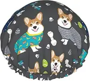 Wearing Clothes Corgi Dogs Print Shower Cap For Women Men Reusable Lightweight Soft Bath Hair Cap With Elastic Band