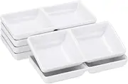 sourcing map 6Pcs MF Square Dipping Bowls, Small White Side Dish Bowls with 2 Compartment Divided Seasoning Plate Soy Dishes for Condiment Desserts Home BBQ Party Picnic Restaurant