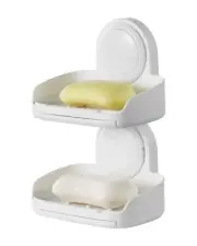Suction Cup Soap Dish with Double Layer Holder with Drain Tray for Shower