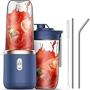POATOW Portable Blender, USB Rechargeable Smoothie Blender, Personal Blender for Shakes and Smoothies with 6 Sharp Blades, Travel Lid, Waterproof Blender for Kitchen, Office (Blue)