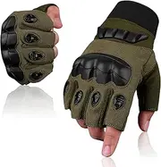 [J.A.G.] Half Finger Tactical Gloves for Men - Leather Hard Knuckle Sports Padded Glove for Cycling, Hiking, Combat, Hunting, Motorcycle Gloves (Olive Green, Large)