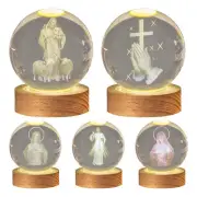 3D Crystal Ball Night Light Crystal Sphere with LED Light Wooden Base