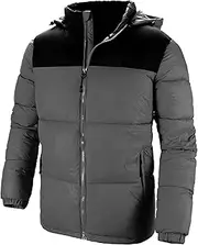 [Zylphorix] Men’s Lightweight Thicken Warm Winter Coat Lined Fleece Windbreaker Parka Coats Parka Padded Outwear with Hood Jacket