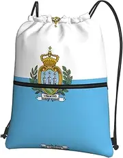 EdWal Flag Of San Marino Print Drawstring Backpack Gym Bags Sports Bags With Zipper Pocket For Travel Swimming Beach, Black, One Size