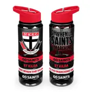 AFL Tritan Drink Water Bottle 650ml - St Kilda Saints - Sipper Straw + 4 Bands