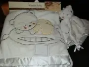 BLANKET & SECURITY LOT 2 WHITE BEAR ANGEL VITAMINS BABY CLOUD SILVER SET NEW