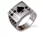 14K W GOLD EP MENS LUCKY ACE SPADES MENS CARD RING size 8 - 12 you choose