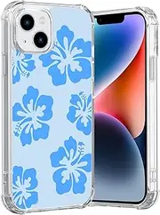 Seconddog Compatible for iPhone 7/8/SE Case Cute Clear Hibiscus Flower Floral Aesthetic Printed Design for Girls Preppy Women Soft TPU Shockproof Protective Girly-Blue…
