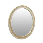 Zohi Interiors Bone Inlay Round Mirror in Natural & White