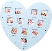 Hohopeti Baby Growth Record Frame Wall Decor 12 Month Photo Frame Heart Shape Newborn Baby