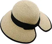 [N\A] NA Summer Ladies Straw hat Sun hat UV Protection can be Folded and Packaged for Travel Beach Ladies M BeigeMixed