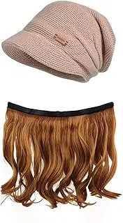 [NOOFNO] Fall/Winter Beanie for Women,Hat with Hair Attached Wig,Thick Earflap Warm Wool Knitted Hat Earflap