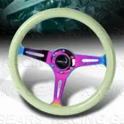 350MM NRG-ST-015MC-GL GLOW IN DARK GRAIN NEO CHROME SPOKES WHITE STEERING WHEEL
