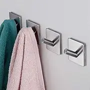 TISHOT Adhesive Hooks, Rope Towel Hanger with Stainless Steel Super Powerful Stick On Hooks for Home, Kitchen, Bathroom, Heavy Duty Wall Mount Coat Hanging Rack - (4 Pack)